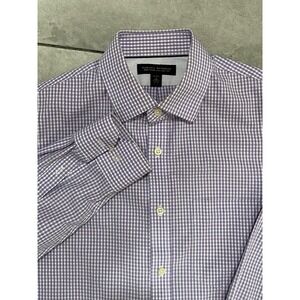Banana Republic Mens Checkered Button Down Shirt Purple White Classic Fit Small